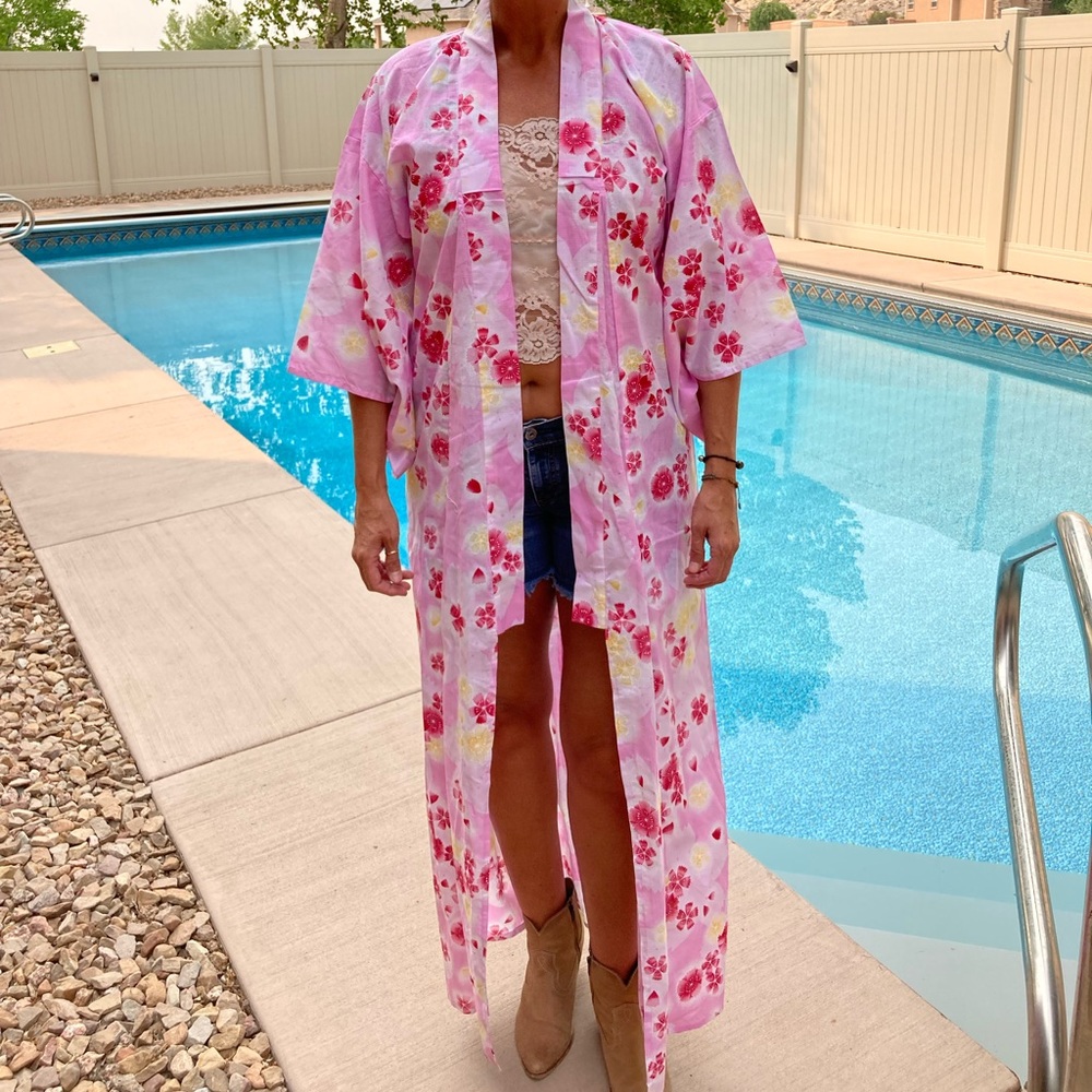 Cotton Kimono in Pinks and Yellow